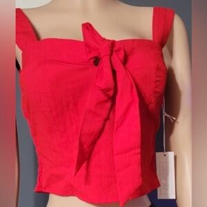 Sienna Sky Red Sleeveless Bow-Tie Crop Top